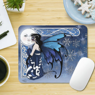 ケルトの冬の月妖精 青い雪の結晶 ファンタジー マウスパッド