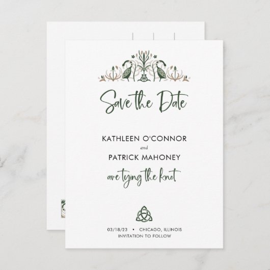 ケルトの愛の結び目ロマンチックな結婚式の日付を保存 案内ポストカード (正面/裏面)