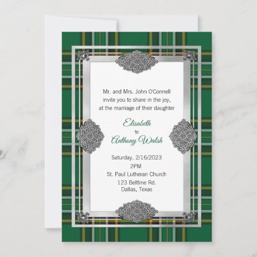 ケルトの枠を持つアイルランドの国結婚際プレイド 招待状 (正面)