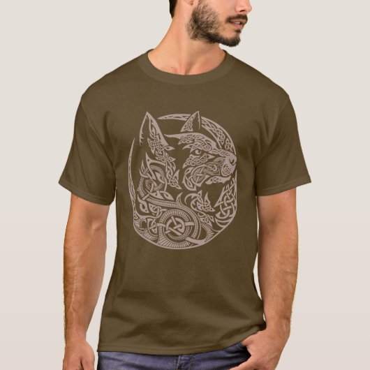 ケルトの狼の結び模様部族芸術デザイン Tシャツ (正面)