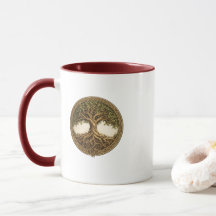 ケルトの生命の樹ツートーンワインレッドコーヒーマグ