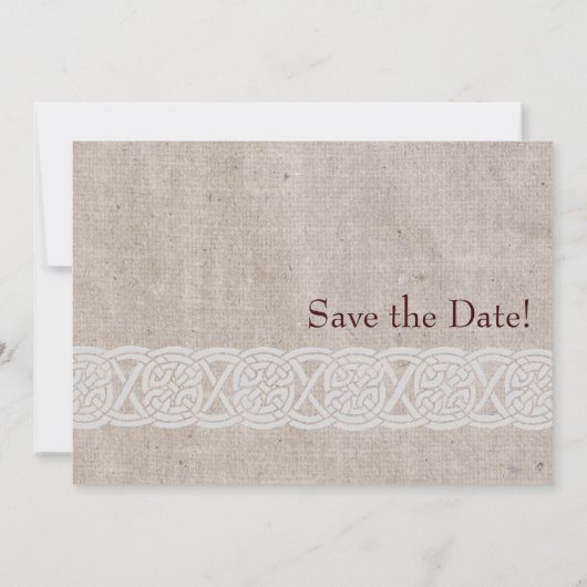 ケルトの結び目が施された素朴な麻布の伝統的なアイルランド風 セーブザデート (裏面)
