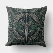 ケルトの緑と銀剣 クッション (正面)