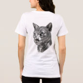ケルトの銀の猫の頭 - 隠密の戦士へ トライブレンドTシャツ (裏面)