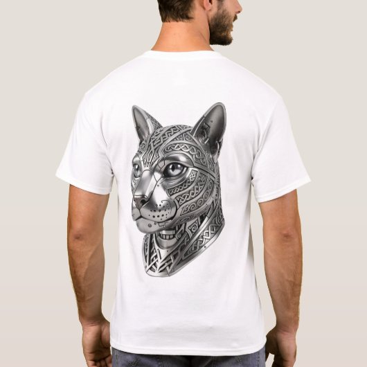 ケルトの銀の猫の頭 - 隠密の戦士へ Tシャツ (裏面)