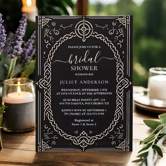 ケルトもしック北欧おもしろい中世スクロールブライダルシャワー 招待状