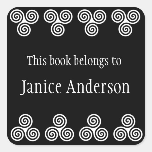 ケルトらせん状デザイン蔵書票シール スクエアシール (正面)