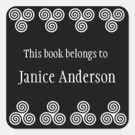 ケルトらせん状デザイン蔵書票シール スクエアシール