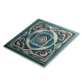 ケルトインスパイアターコイズと白バラ花 タイル (側面)