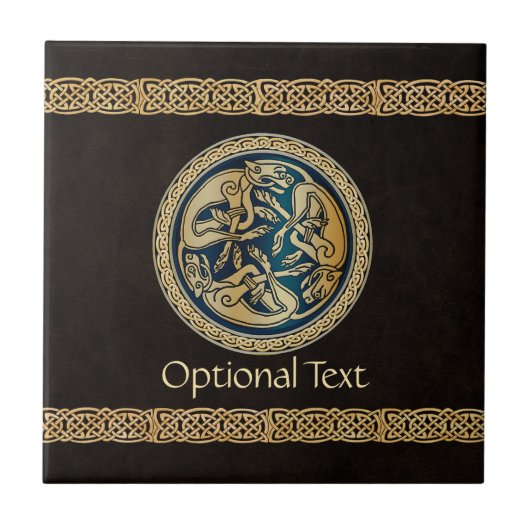 ケルトウルフ結び糸細工三徴 タイル (正面)