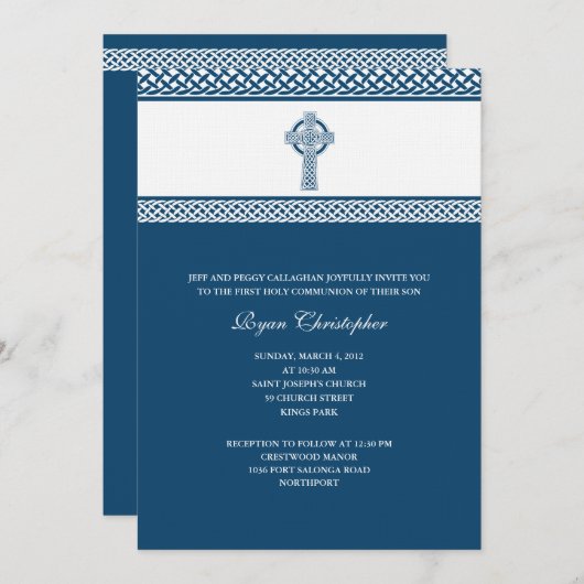 ケルトクロスファースト聖餐式招待状 招待状 (正面/裏面)