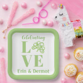 ケルトグリーンの水彩画シャムロックNAMEウェディング ペーパープレート (パーティー)