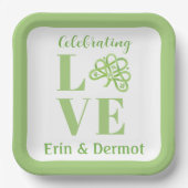 ケルトグリーンの水彩画シャムロックNAMEウェディング ペーパープレート (正面)