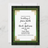 ケルトグリーンゴールド プライド タータン ホワイト アイリッシュ ウェディング 招待状 (正面)