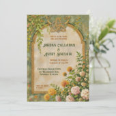 ケルトグリーンワイルドフラワーのヴィンテージ結婚式招待状 招待状 (スタンド正面)