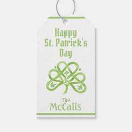 ケルトグリーン水彩シャムロック St Patricks NAME ギフトタグ