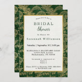 ケルトグリーン金ゴールドペイズリーフローラブライダルシャワー 招待状 (正面/裏面)