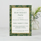 ケルトグリーン金ゴールドペイズリーフローラ誕生日 招待状 (スタンド正面)