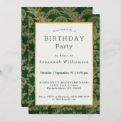 ケルトグリーン金ゴールドペイズリーフローラ誕生日 招待状 (正面/裏面)