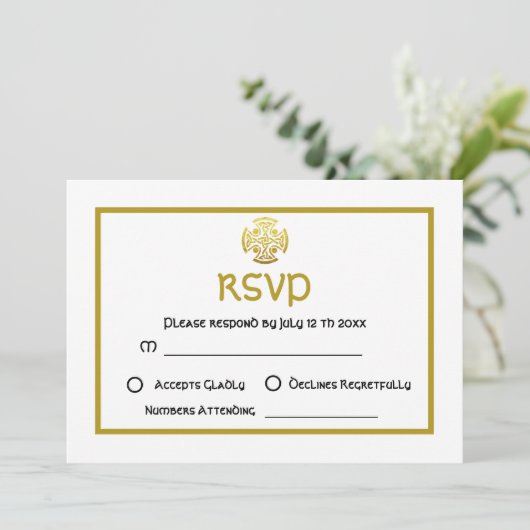 ケルトスタイルの結婚式 偽の金 ケルト結びの十字架 出席確認 招待状 (スタンド正面)