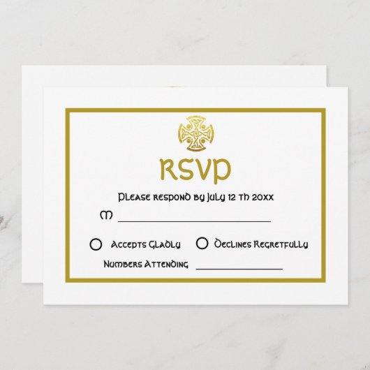 ケルトスタイルの結婚式 偽の金 ケルト結びの十字架 出席確認 招待状 (正面/裏面)