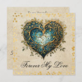 ケルトノットワーク　青と金のハート　フラットカード (正面/裏面)