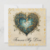 ケルトノットワーク　青と金のハート　フラットカード (正面)