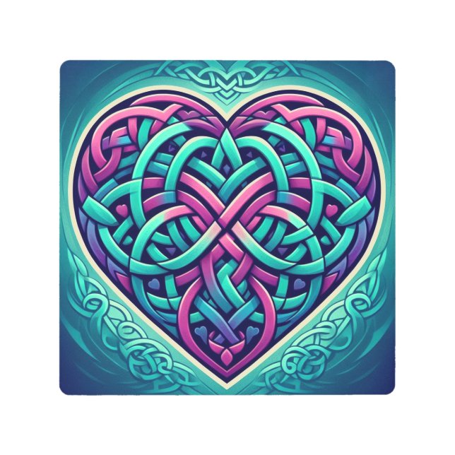 ケルトハートとティール（緑がかった色） メタルプリント (正面)