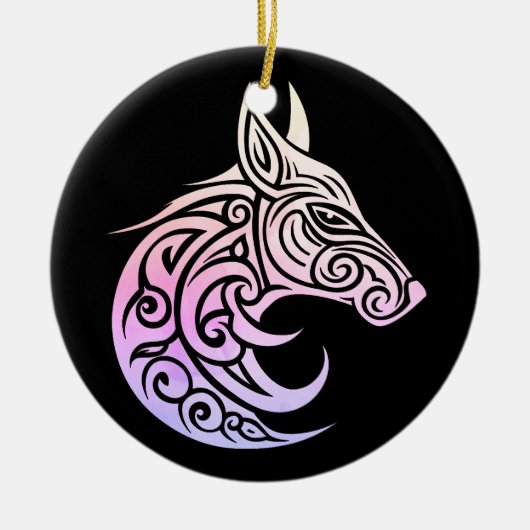 ケルト北欧ウィンターキツネ セラミックオーナメント (正面)