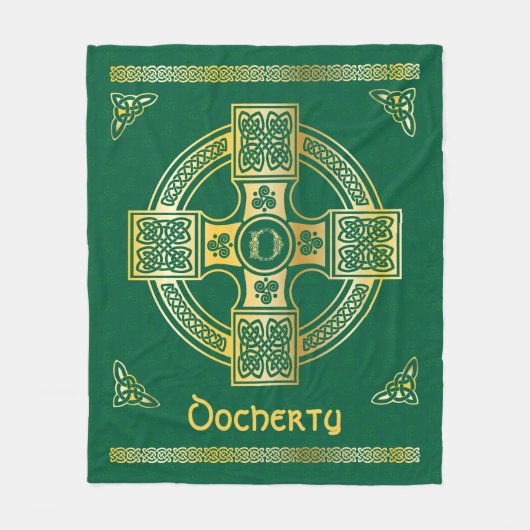 ケルト十字と結び目の文字Dモノグラムと名前 フリースブランケット (正面)