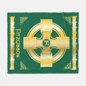 ケルト十字と結び目の文字Fモノグラムと名前 フリースブランケット (正面(横))