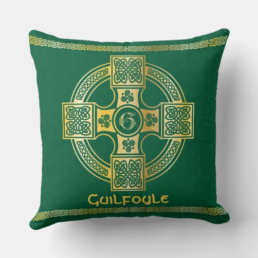 ケルト十字と結び目の文字Gモノグラムと名前 クッション (裏面)