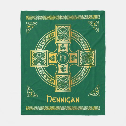ケルト十字と結び目の文字Hモノグラムと名前 フリースブランケット (正面)