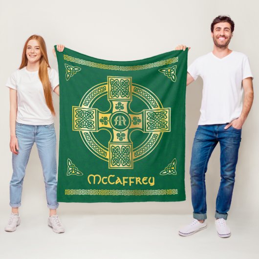 ケルト十字と結び目の文字Mモノグラムと名前 フリースブランケット (インサイチュ)