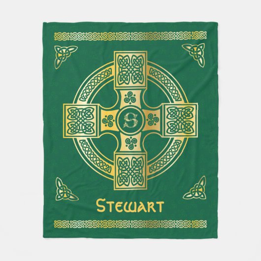 ケルト十字と結び目の文字Sモノグラムと名前 フリースブランケット (正面)