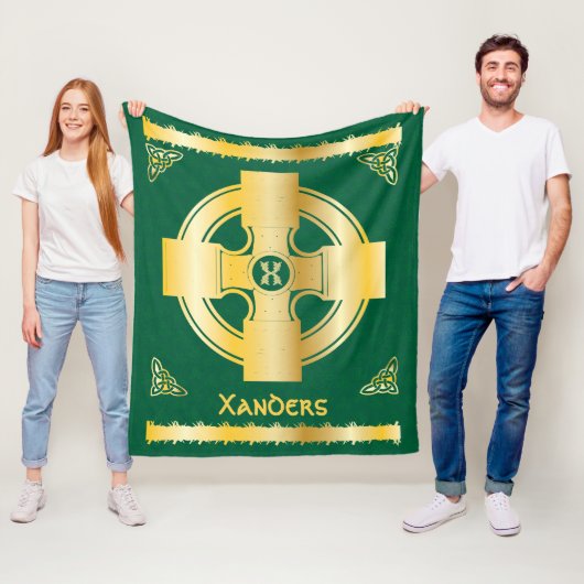 ケルト十字と結び目の文字Xモノグラムと名前 フリースブランケット (インサイチュ)