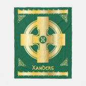 ケルト十字と結び目の文字Xモノグラムと名前 フリースブランケット (正面)