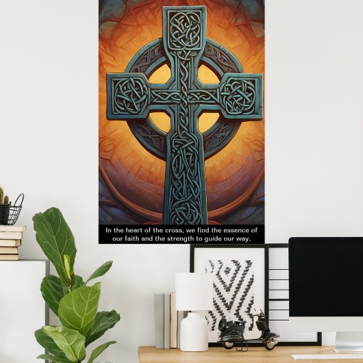 ケルト十字は希望の光の台として立っている。 ポスター (ホームオフィス)