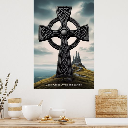 ケルト十字は希望の光の台として立っている。 ポスター (キッチン)
