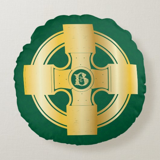 ケルト十字ケルト結び目模様レターBモノグラム ラウンドクッション (正面)