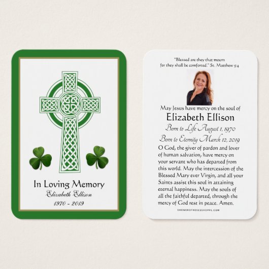 ケルト十字シャームロック葬儀記念祈りの言葉 (正面&裏面)