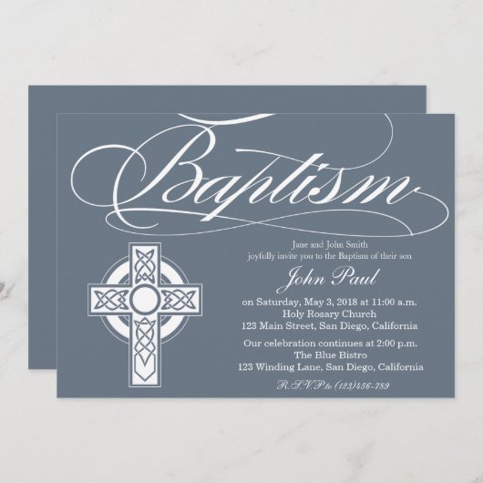 ケルト十字洗礼招待状フォーボーイズ 招待状 (正面/裏面)