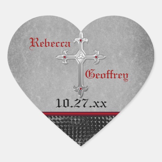ケルト十字赤、黒、グレーのステッ結婚カー ハートシール (正面)