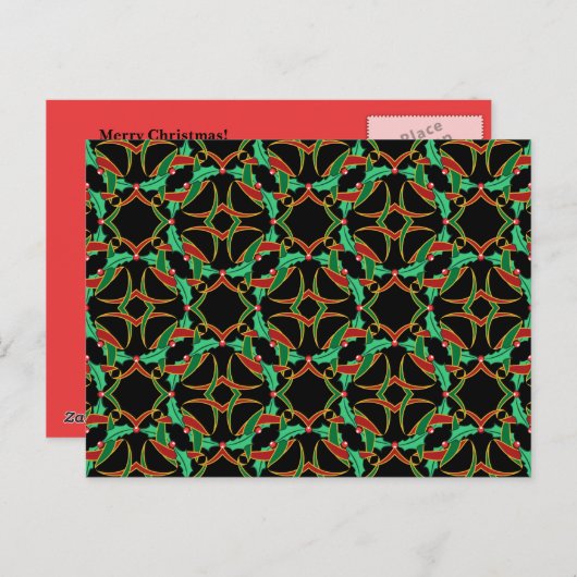 ケルト族のクリスマスのヒイラギのリースパターン シーズンポストカード (正面/裏面)
