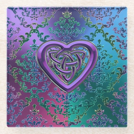 ケルト族のハートのコースターが付いている金属レース ガラスコースター (正面)