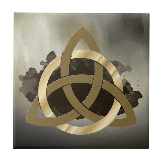 ケルト族の三位一体の結び目の金一周されたヴィンテージ タイル (正面)