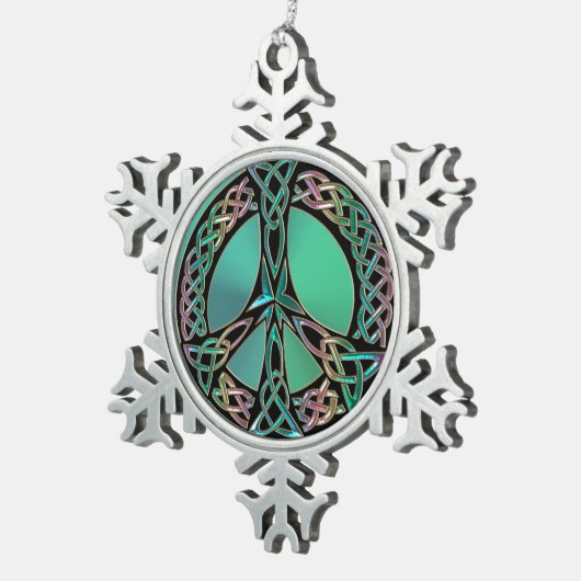 ケルト族の平和-ケルト結び目模様のピースサイン スノーフレークピューターオーナメント (右)