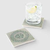 ケルト族の結び糸細工の緑のアイルランドの円形浮彫りパターン ストーンコースター (横)