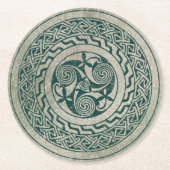 ケルト族の結び糸細工の緑のアイルランドの円形浮彫りパターン ラウンドペーパーコースター (正面)
