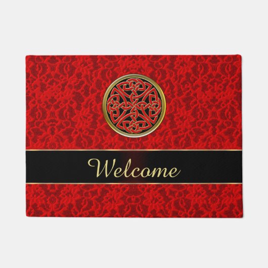 ケルト族の赤いレースの歓迎のドア・マット ドアマット (正面)